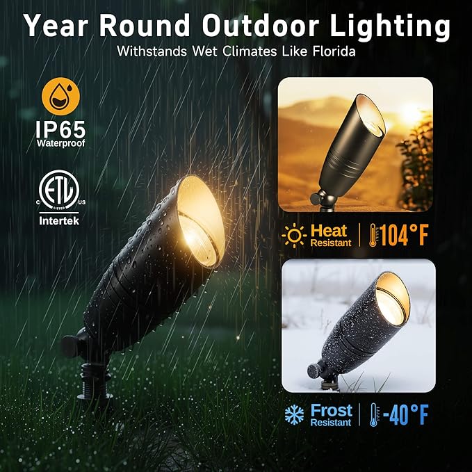 Gardenreet Low Voltage Spot Lights - Black Solid Brass Landscape Spotlight Wired, 12V Outdoor LED Bullet Uplights, Waterproof Electric for Patio Wall with 5000K Daylight MR16 Bulb (6 Pack)