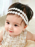 Baby Girls Hairband White Bow Lace Headbands Handmade Soft Stretchy Wide Head Band Newborn Hairbands with Bows Pearls Elastic Headband for Infant Hair Accessories（Flower Pearl）