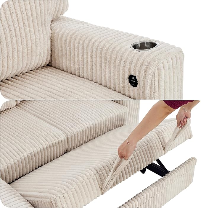 Couch, L-Shaped Sleeper Sofa with Storage, Sectional Couches for Living Room, 5-Seat Couch with Pull Out Bed, Convertible Sofa with USB Charging, for Living Room, Apartment, Beige