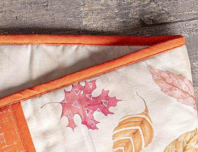 Maison d' Hermine Double Oven Mitt (7" x 35") 100% Cotton Heat Resistant BBQ Cooking Gloves with Loop for Thanksgiving Christmas Decorations Baking Cooking Handling Hot Pan (Colours of Autumn)