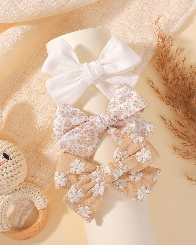doboi 10PCS Baby Girls Headbands Hair Bows Nylon Cotton Linen Hairbands Fine Handmade Hair Accessories for Newborn Infant Toddlers Little Girls-Solid Plaid Stripe Polka Dot and Flowers
