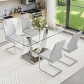 AZmac 63” Glass Dining Room Table Set for 4, Modern Kitchen Table and Chairs Set of 4, Dining Sets with Rectangular Tempered Glass and Sturdy Silver Chrome Base, for Kitchen Home