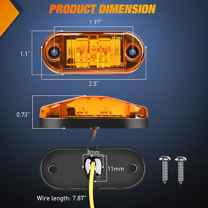 Nilight 2.5 Inch Oval Side Marker Light 10PCS Amber 2 Diode LED Trailer Clearance Fender Lights Waterproof Surface Mounted for 10-30V Truck Camper Boat Lorry