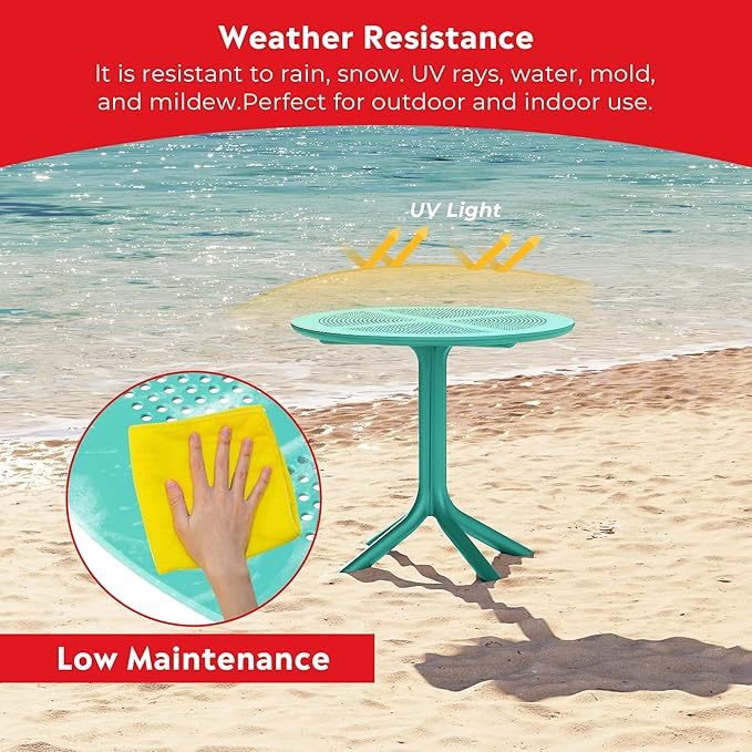 Costaelm Sunshine 31.5" Round Plastic Outdoor Patio Dining Table for 4, Turquoise