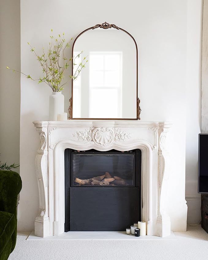 Kate and Laurel Myrcelle Traditional Arched Mirror; 25 x 33; Bronze; Decorative Vintage Arch Mirror with Ornate Garland Detailing Along The Crown and Edges of The Frame