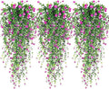 Artificial Hanging Flowers, 3 Pcs Fake Hanging Plants Artificial Vines for Outdoors, Fake Ivy Vine UV Resistant No Fade Faux Plants for Indoor Outside Garden Patio Yard Greenery Decoration (Red)