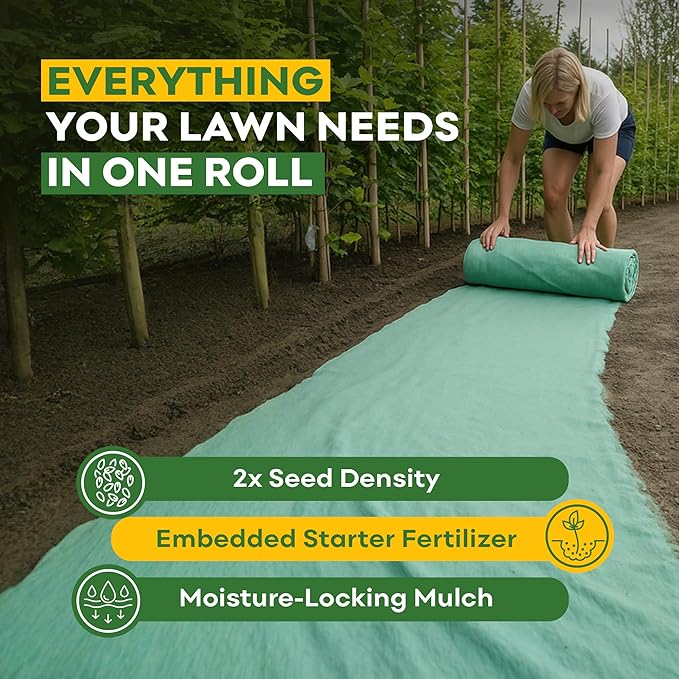 Petramax ReadyRoll Biodegradable Grass Seed Mat for Lawn (54 ft.) - All Year Green 3-in-1 Tall Fescue & Kentucky Grass Seed Rolls w/Mulch & Fertilizer - Lawn Repair Patch - Just Roll, Water, Grow