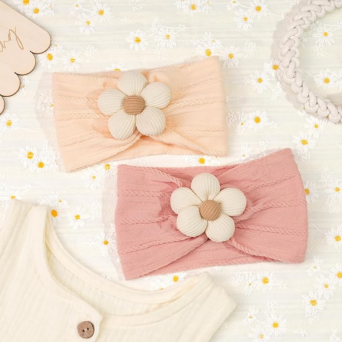 CÉLLOT 5 Pcs Baby Flower Headbands Baby Girls Nylon Headbands Soft Hairbands Hair Accessories for Newborn Infant Toddler Kids（Pink）
