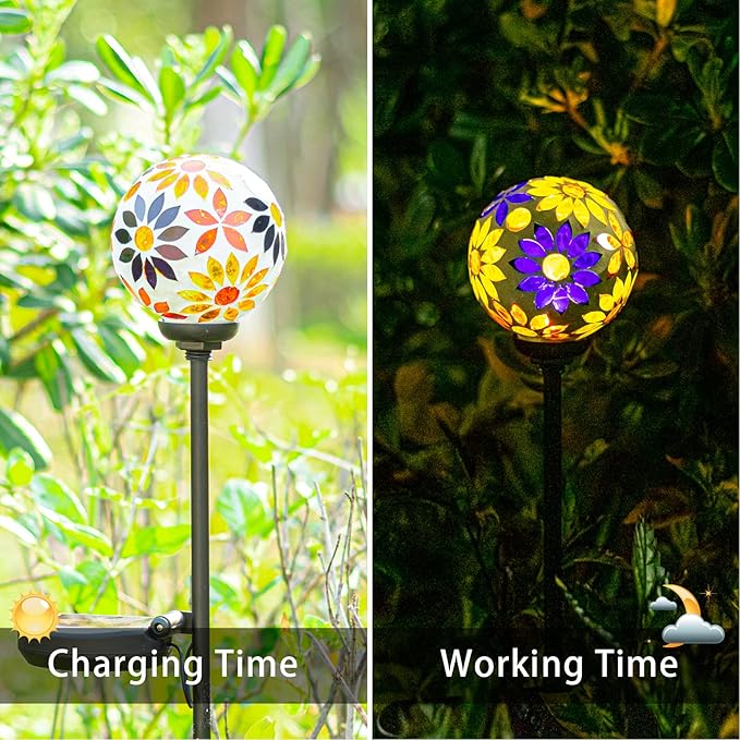 VCUTEKA Solar Garden Lights, Mosaic Solar Lights Outdoor Decor Pathway Light Waterpoof LED Stake Light for Landscape Lawn Patio Yard Decoration 1 Pack