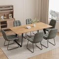 ZckyCine 7-Piece Dining Set, 63"-79" Expandable Mid-Century Modern Table with 6 Chairs, Leather Seat & Backrest, Metal Frame, Oak/Grey for Dining Room/Home