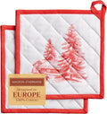 Maison d' Hermine Pot Holders Set 100% Cotton Heat Resistant Potholders 8" x 8" Hot Pads with Loop for Thanksgiving Christmas Decorations BBQ Cooking Baking Handling Hot Pans (Pack of 2, Winter Jouy)