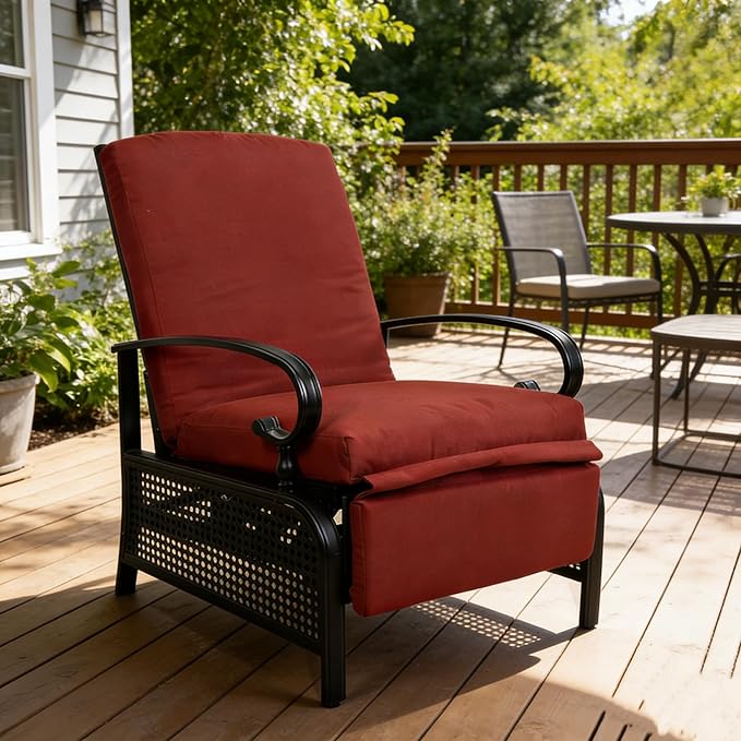 Kozyard Adjustable Outdoor Reclining Lounge Chair, Cushioned Patio Chaise Lounge with Extendable Metal Frame for Sunbathing, Reading & Relaxing – Comfortable Outdoor Recliner(Burgundy)