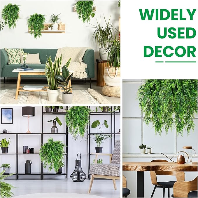 Geosar 64 Pcs Artificial Hanging Plants 32 Inch Hanging Boston Ferns Plastic Fake Plants for Wall Room Garden Wedding Garland Indoor Outdoor Decoration, No Basket