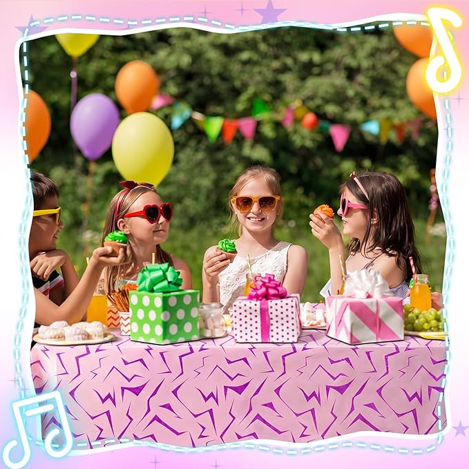 Oudain 4 Pcs Kpop Theme Purple & Pink Lightning Crack Print Holographic Party Tablecloth 54 x 108 Inch Disposable Rectangle Table Cover for Anime Korean Kpop Theme Birthday Decoration