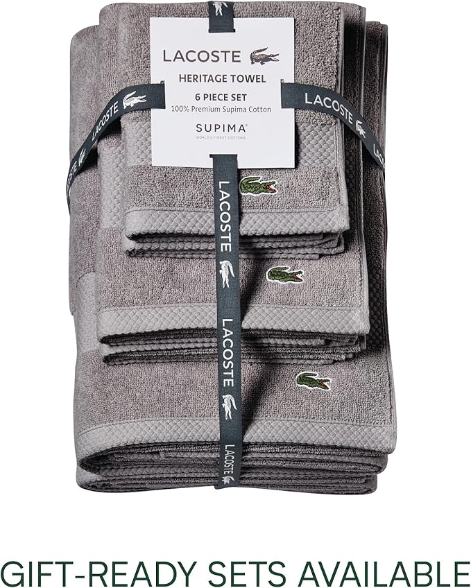 Lacoste Heritage 100% Supima Cotton Hand Towel, Premium Super Soft Bath Towel