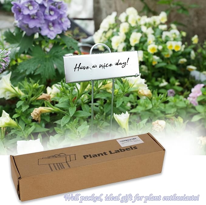 FORUP Metal Plant Labels, 50 Pack Garden Label Markers, Weatherproof Garden Stake Tags, Reusable Planting Gardening Markers, Silver