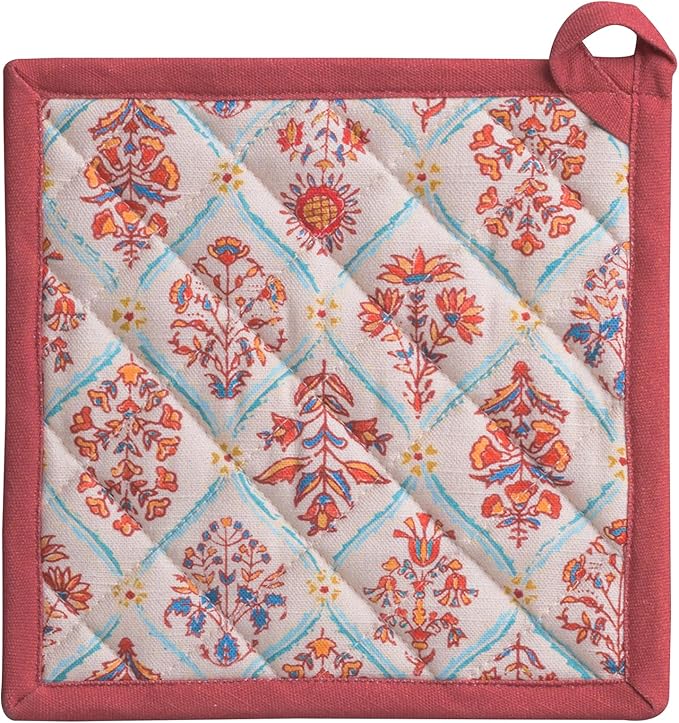 Maison d' Hermine Pot Holders 100% Cotton Heat Resistant Potholders 8" x 8" Hot Pads with Loop for Thanksgiving Christmas Decorations BBQ Cooking Baking Handling Hot Pans (Pack of 1, Romane)