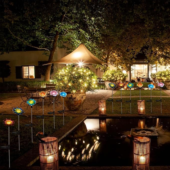 Solar Garden Outdoor Lights Decor,6 Pack Stake Yard Figurine Colorful Flower Light for Outside Pathway, Garden, Lawn, Patio, Driveway