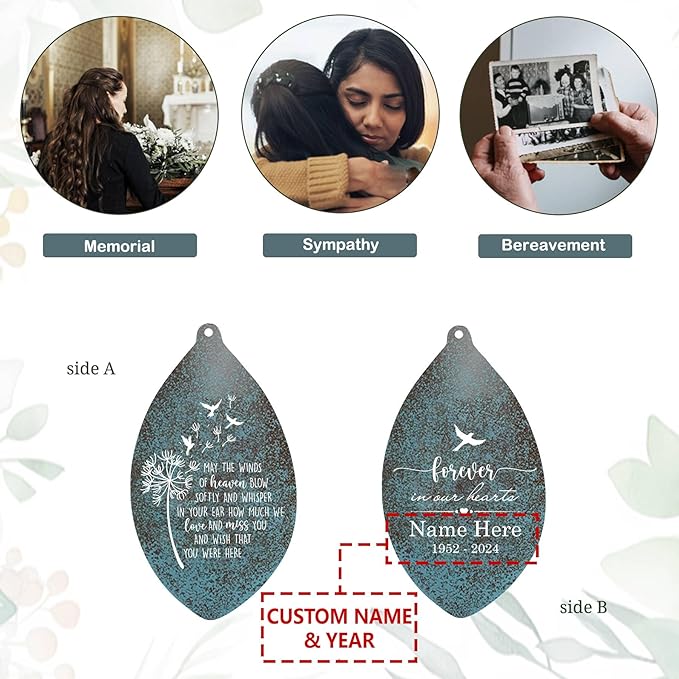 Memorial Wind Chimes for Loss of Loved One, Produced in USA Personalized Deep Tone Wind Chimes Memorial Gifts in Memory of a Loved One, Best Bereavement Gift Idea for Sympathy