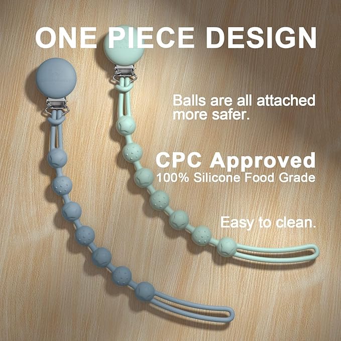 Cuddle Campus Silicone Pacifier Clip Holder with One Piece Design,Soft Flexible Binky Clips with Texture for Baby Boy and Girl Pack of 5 (6m+)