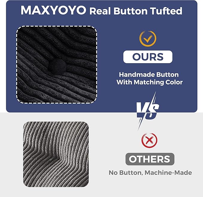 MAXYOYO Bean Bag Chair for Adults, Upholstered Floor Sofa with Armrests, Loveseat Boneless Couch with Tufted Cushion & Backrest, Sofa in A Box, Large Bean Bag Couch for Bedroom Living Room, Black