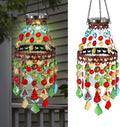 Hanging Solar Lanterns Outdoor Chandelier,2 Tier Acrylic Crystal Wind Chimes for Outside,Solar Lights Color Changing LED Outdoor Decorative for Paito,Porch,Yard
