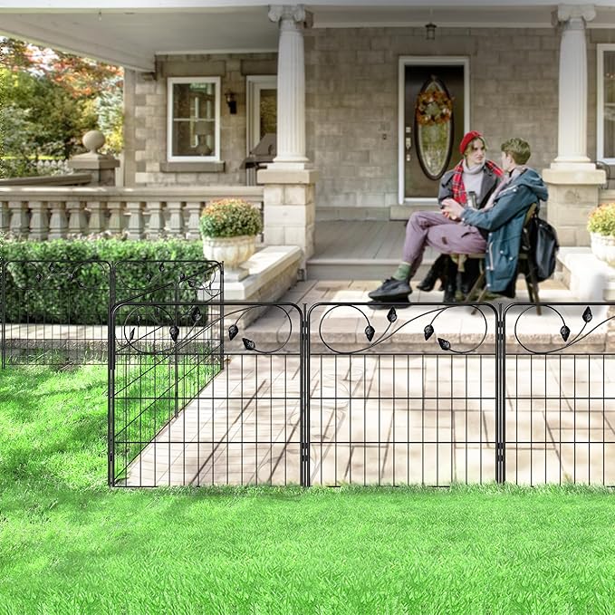 Decorative Black Garden Fencing 24in(H) X16ft(L) 8 Panels Metal Wire Edging Patio Landscape Flower Border Garden Fence for Dogs Animal Barrier for Outdoor