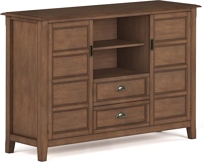 SIMPLIHOME Burlington SOLID WOOD 54 Inch Wide Transitional TV Media Stand in Rustic Natural Aged Brown for TVs up to 60 Inch, For the Living Room and Entertainment Center