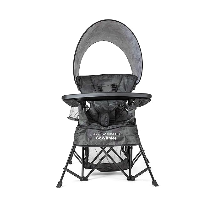 Baby Delight Go with Me Venture Portable Chair | Indoor and Outdoor | Sun Canopy | 3 Child Growth Stages | Carbon Camo