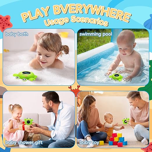 b&h Baby Bath Thermometer with LED Display, Newborn Water Temp Thermometer, Safety Water Sensor for Infants, Color-Coded Alerts, Tub Temperature Monitor, Cute Floating Bath Toy, Crab (Pink)