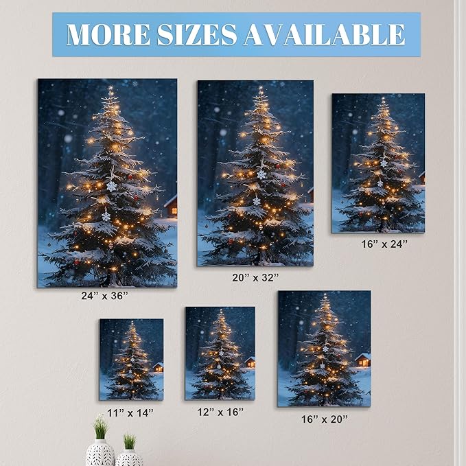 Framed Christmas Pictures Wall Decor,Vintage Pine Tree Prints,Winter Christmas Canvas Wall Art Decoration for Bedroom Bathroom Living Room Rustic Xmas Holiday Gifts (Christmas Tree 19, 16'' X 24'')