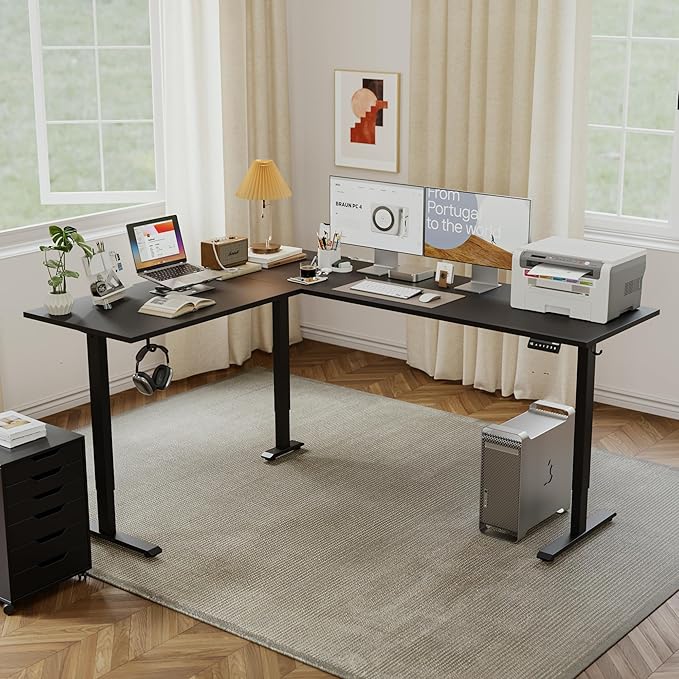 Agilestic L-Shaped Standing Desk Adjustable Height, Electric Corner Standing Desk, Sit Stand Up Desk, 75x61 inch Sit Stand Computer Table, Black