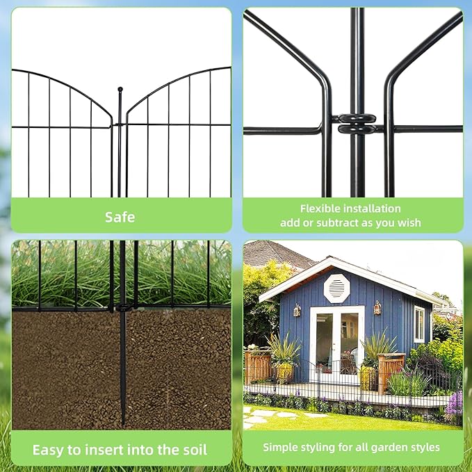 Decorative Garden Fence 32in (H) x24ft (L), 10 Pack No Dig Fence Animal Barrier for Dog, Arched Flower Bed Edging, Wire Border Panel Fencing for Yard Patio Outdoor Decor
