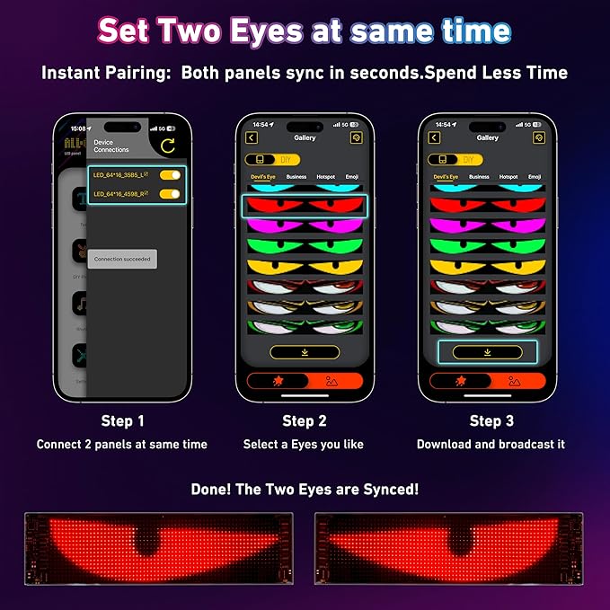 2PCS Devil Eyes Light for Cars SUVs, 23.4"x4.7" Programmable Flex LED Sign, Led Eyes for Truck Windshield with APP Control and Remote Controller