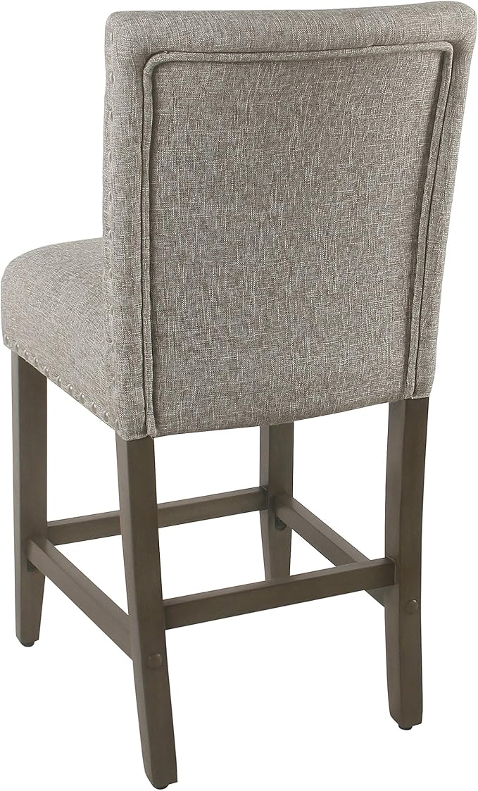 Homepop Home Decor | Backless Nailhead Trim Counter Height Bar Stools | 24 Inch Bar Stools | Decorative Home Furniture (Sterling Gray)