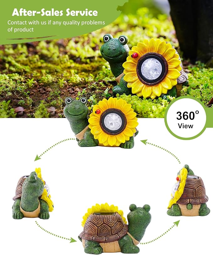 Nacome Solar Turtle Garden Decor with Sunflower: Outdoor Clearance Statues Lights for Outside Lawn Ornaments Porch Patio Balcony Yard - Birthday Gifts for Mom Grandma Women(Green)