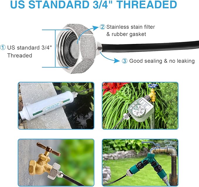 Bonviee Misters for Outside Patio, 100FT Misting Cooling System for Patio, 100FT (30M) Misting Line+28 Mist Nozzles+3/4" Brass Adapter, Pre-Assembled Garden & Greenhouse Watering System