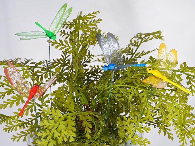 NiHome 15PCS Decorative Dragonflies with 10 Clips Decor for Garden, 9.8" Long Multicolor Waterproof Outdoor & Indoor Use, Versatile Clip-On Plant Decoration, Includes Pliers for Easy Attachment