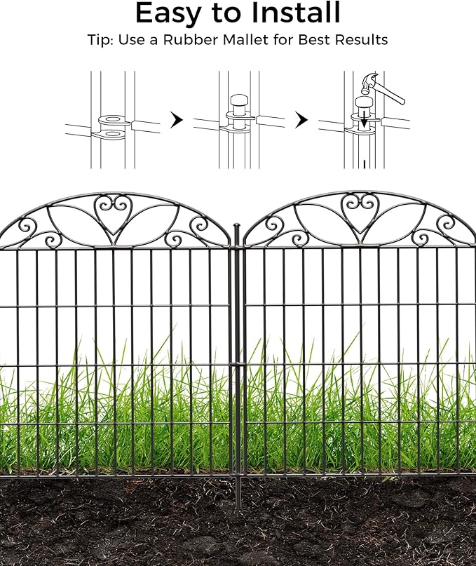 5 Panels No Dig Decorative Outdoor Garden Fence with Gate, 40 in(H) X 11.8 ft(L) Animal Barrier Fencing, Rustproof Portable Fence, Temporary Dog Fence Outdoor for Yard, Outside, Backyard
