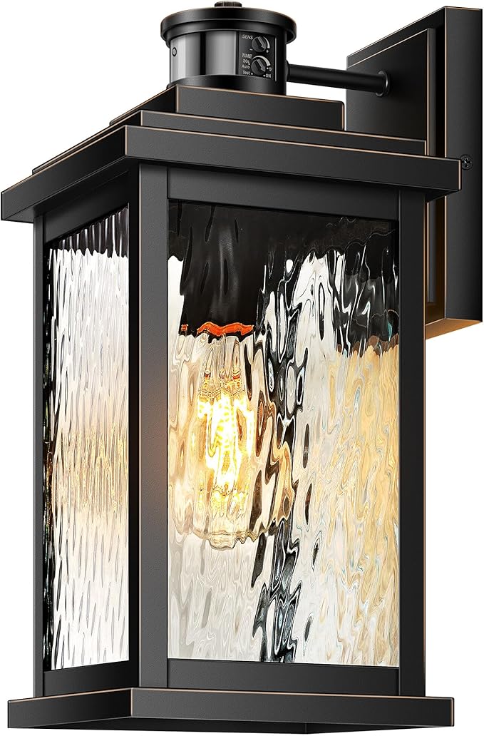 VIANIS Large Motion Sensor Outdoor Lights, Dusk to Dawn Outdoor Lighting with Water Glass, Easy-Install Aluminum Waterproof Hardwired Exterior Lights for Porch, Garage, Front Door