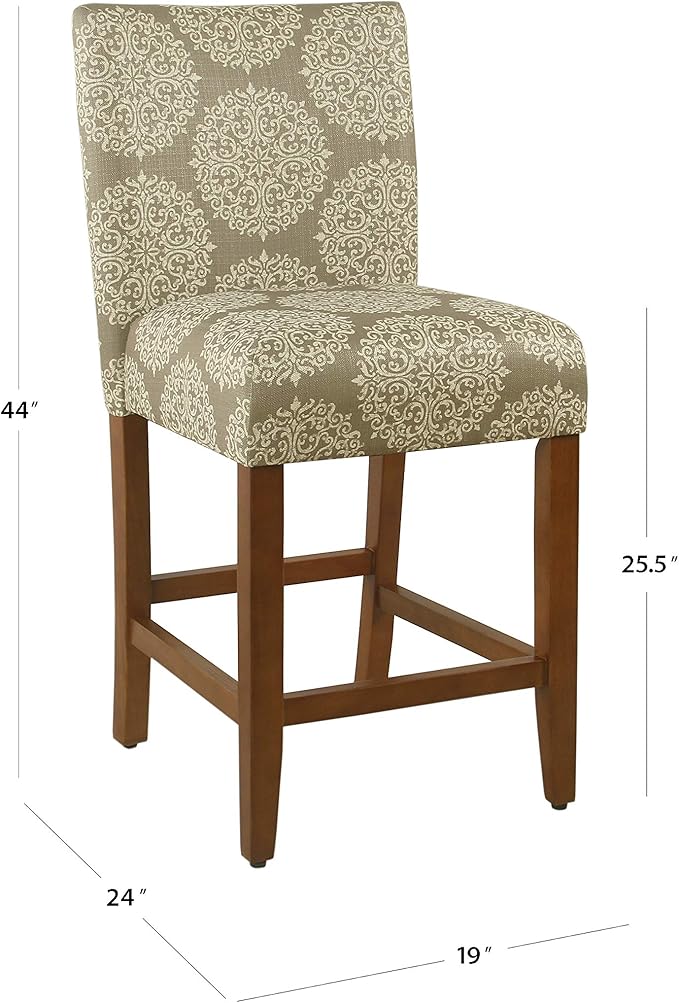 HomePop Upholstered Counter Height Barstool, 24-Inch, Taupe and Cream Medallion