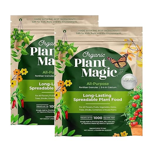 Organic Plant Magic - Truly Organic™ Slow Release Granular Fertilizer: Long-Lasting Plant Food Granules - Indoor & Outdoor Flowers, Vegetable Gardens, Fruit Trees, Shrubs, House Plants (Two 4 lb Bags)