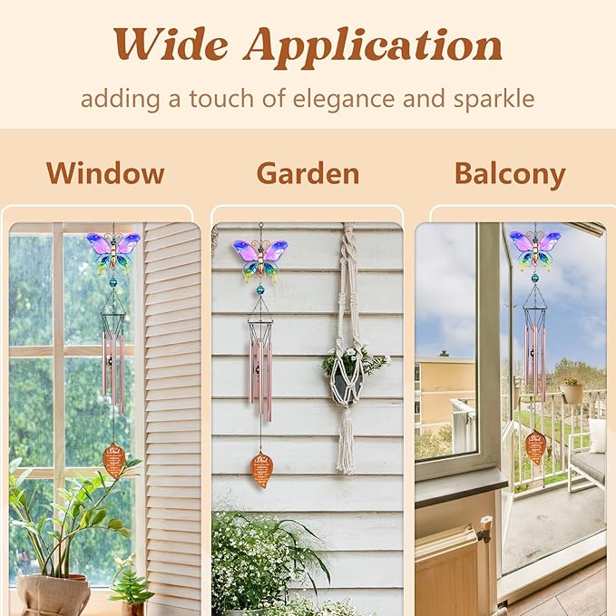 Butterfly Memorial Wind Chimes,Memorial Gifts for Loss of Dad,Loss of Father Sympathy Gifts,Bereavement Gift Ideas,Windchimes Outdoors,Healing Comfort Home Décor