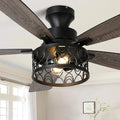 52 Inch Farmhouse Ceiling Fan with Lights Remote Modern Caged Chandelier Fan Rustic Fandelier, 5 Dual Blades, Reversible Quiet DC Motor 6 Speeds for Bedroom Patio (Metal Cage)