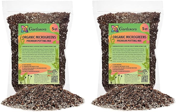 Organic Microgreens Premium Potting Mix by Gardenera - 10 Quart - Sustainably Sourced Ingredients for Eco-Friendly Gardening - (2 Bags of 5QT)