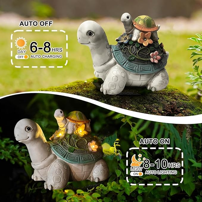 Solar Garden Outdoor Statues Turtle with Succulent and 7 LED Lights, Cute Outdoor Turtle Decor for Patio, Balcony, Yard Ornament, Funny Tortoise Figurine Lights Lawn Art, Present for Grandma, Mum