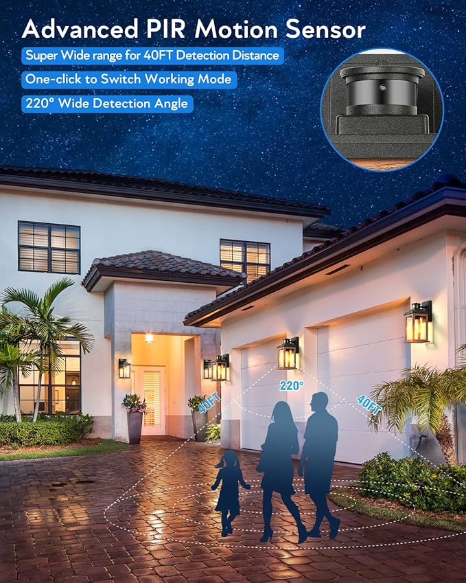 VIANIS Motion Sensor Outdoor Lights, Dusk to Dawn Outdoor Lighting for House, Wood Grain Garage Lights, Lantern Wall Mount, Waterproof Porch Sconce for Entryway, with Anti-Rust, Weather Resistant