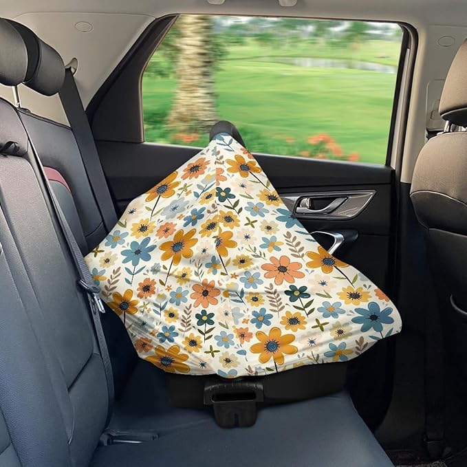 AFPANQZ Flowers Stretchy Baby Car Seat Covers for Boys Girls Cool Mom Infant Car Canopy Spring Autumn Winter Snug Warm Breathable Windproof Open Peep Top Universal Fit