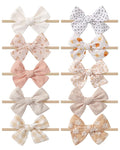 doboi 10PCS Baby Girls Headbands Hair Bows Nylon Cotton Linen Hairbands Fine Handmade Hair Accessories for Newborn Infant Toddlers Little Girls-Solid Plaid Stripe Polka Dot and Flowers