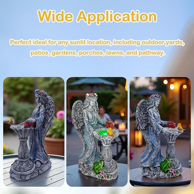 Mrocioa Solar Outdoor Garden Decor Angel Statue Light with Color Changing Birdbath, Waterproof Led Home Decor Figurine Lights for Yard Patio Front Porch, Housewarming Gifts for Thanksgiving Christmas